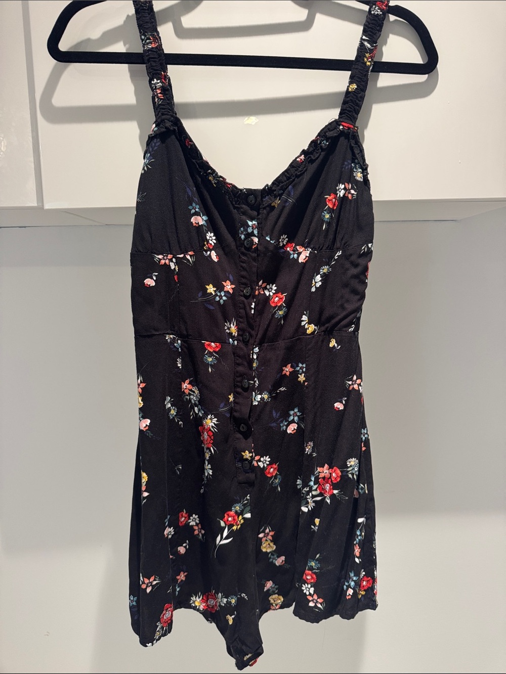 Urban Outfitters Black Floral Button-Front Romper